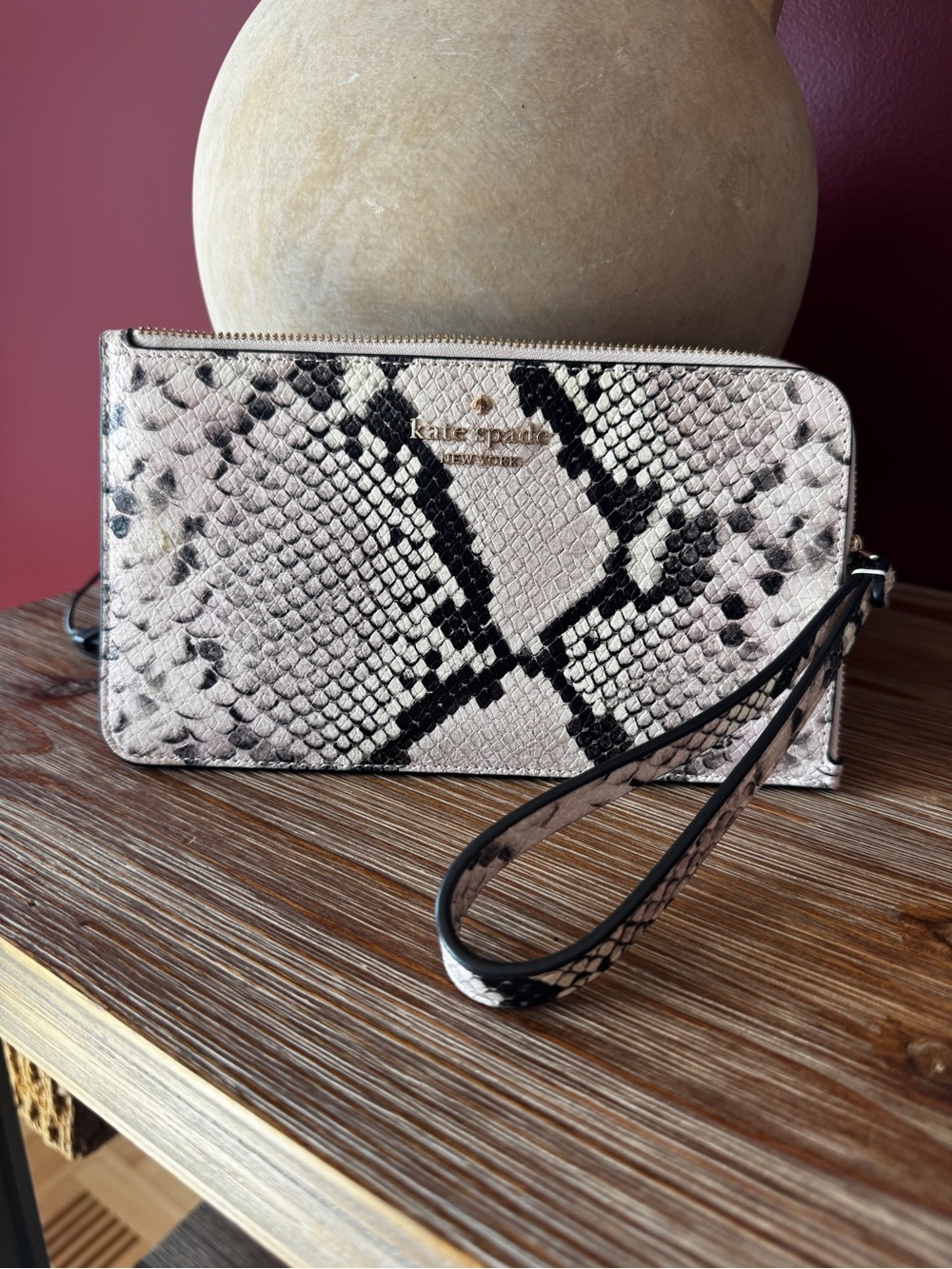 kate spade Pink and Black Snake-Print Wristlet